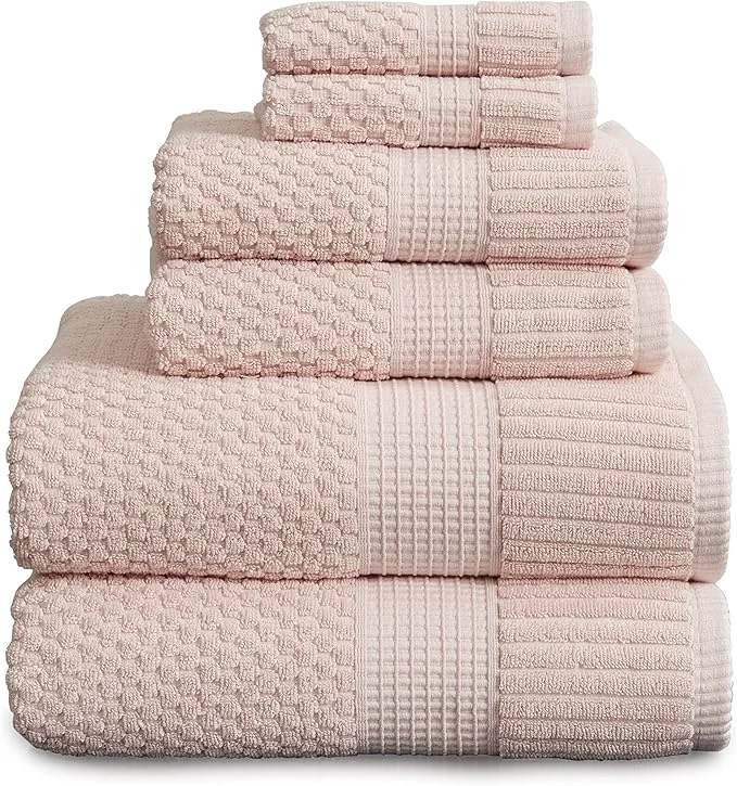 Reusable NY Loft Cotton 6 Piece Bath Towel Set Pink Towels Soft Absorbent Secure