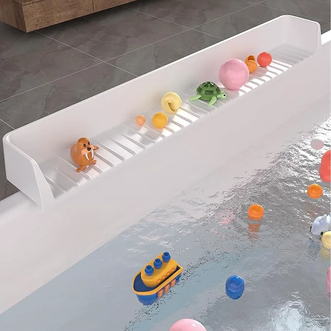 Premium Tub Splash Guard for Kids Bathtub Water Guard Play Shelf for Bathing Toy Tray Powerful