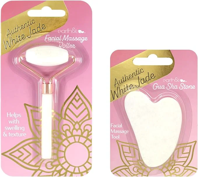 Efficient Earth I White Jade Roller Face Guasha Set 2pc At Home Spa Essentials Expertly Made