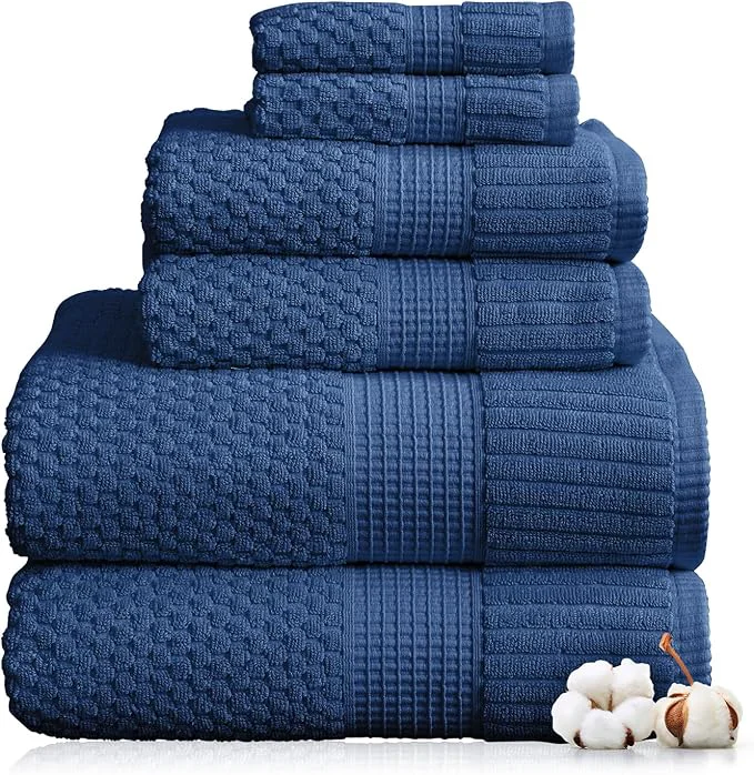 Advanced NY Loft Cotton Towel Set 6 Piece Towel Set Navy Bath Towels Absorbent Top-Quality