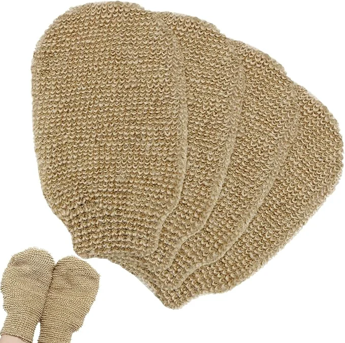 Powerful 4 Pieces Bath Mitt Loofah Shower Gloves Natural Exfoliating Hemp Scrubbing Mitt Expertly Made