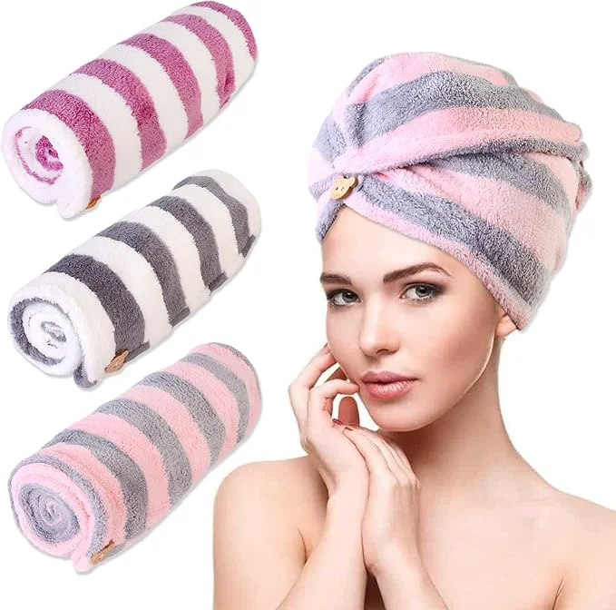 Classic 3 Pack Microfiber Hair Towel Wrap Convenient