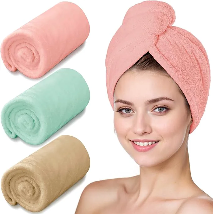 Optimized 3 Pack Microfiber Hair Towel Wrap Enhanced