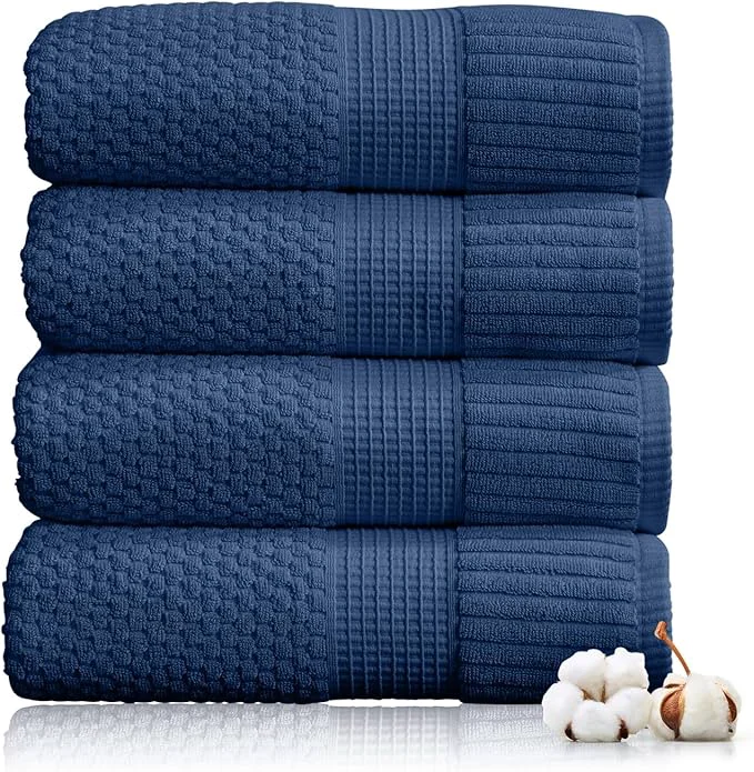 Sustainable NY Loft Cotton 4 Pack Bath Towel Set Navy Bath Towels Super Soft Minimalist