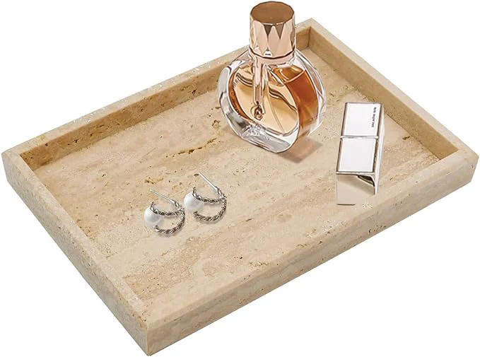 Fast Natural Travertine Tray for Bathroom Kitchen and Desktop Rectangle Fashionable