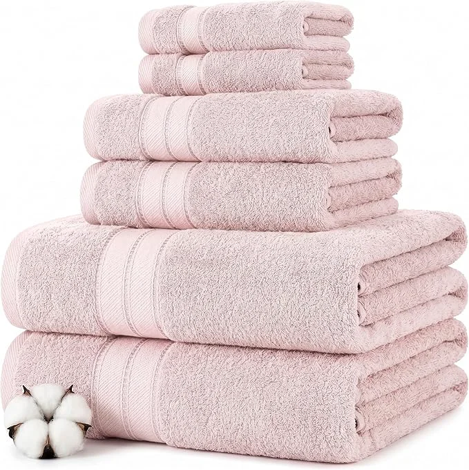 Comfortable Modern Threads – Spun Loft 6-Piece Combed Cotton Towel Set – Bath Towels Practical