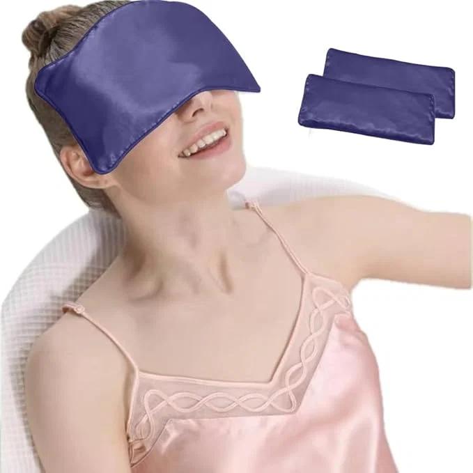 Green Flexseed Eye Pillow Hot or Cold Weighted Satin Eye Mask Microwaveable Moist Elegant