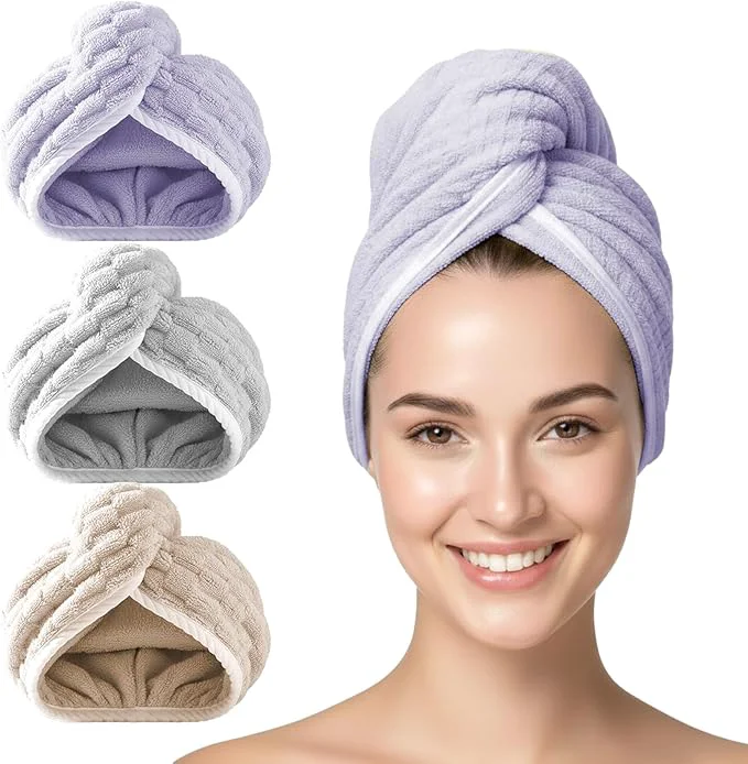 Clean 3 Pack Microfiber Hair Towel Wrap Reusable