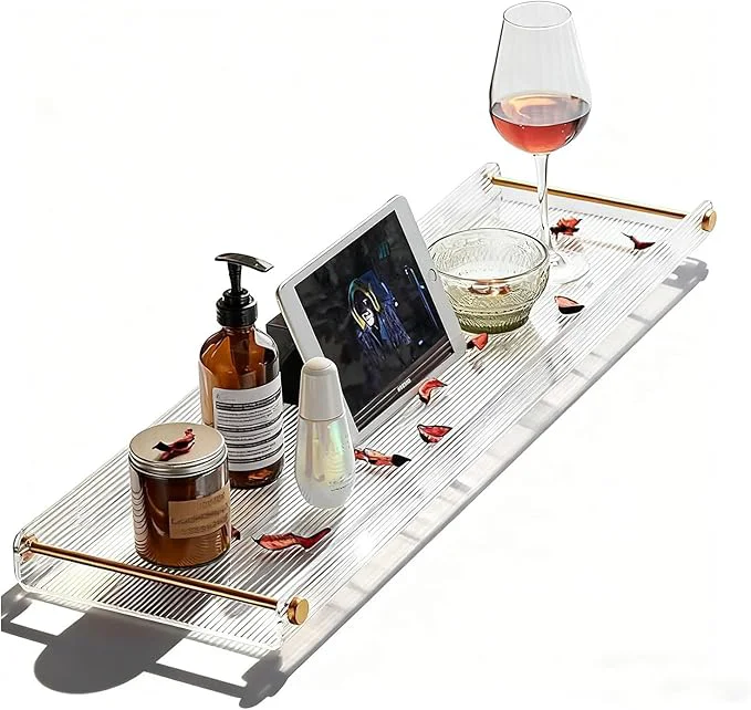 Certified Acrylic Bathtub Tray NEWRAIN Luxury Bath Caddy Tub Table Unique House Warming Practical