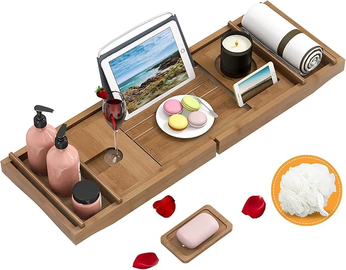 Crafted Domax Bathtub Caddy Tray Expandable Bamboo Bath Tub Tray Dependable