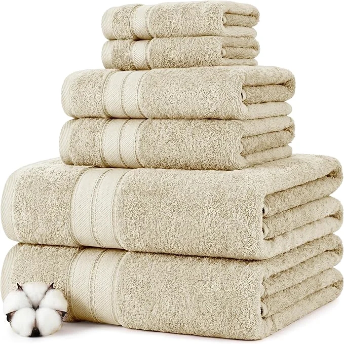 Relaxed Modern Threads – Spun Loft 6-Piece Combed Cotton Towel Set – Bath Towels Sophisticated