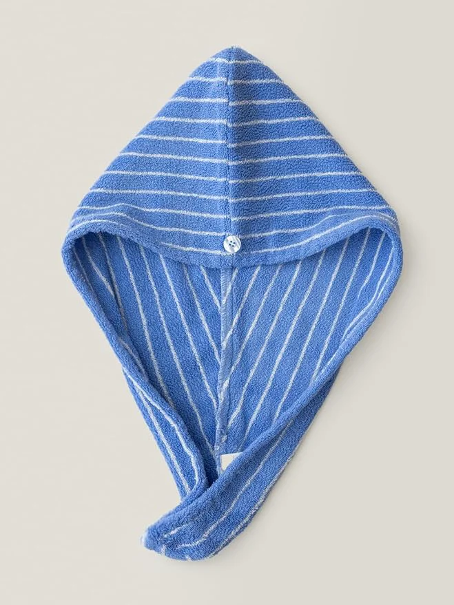 High-Grade WENSHUO Azure Holiday-Striped Hair Towel Wrap-Drying Tool Combed Cotton High-Quality