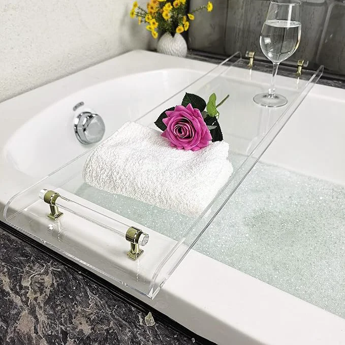 Long-Lasting 42 Gold Handle transaprent Bathtub Caddy Enhanced