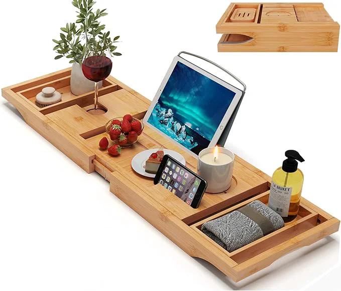Effective Bamboo Bathtub Caddy Tray Expandable High-Grade