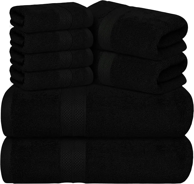 Dependable Avalon Towels Luxury 8 Piece Black Towels Set 2 Bath Towels 2 Hand Towels and Elegant