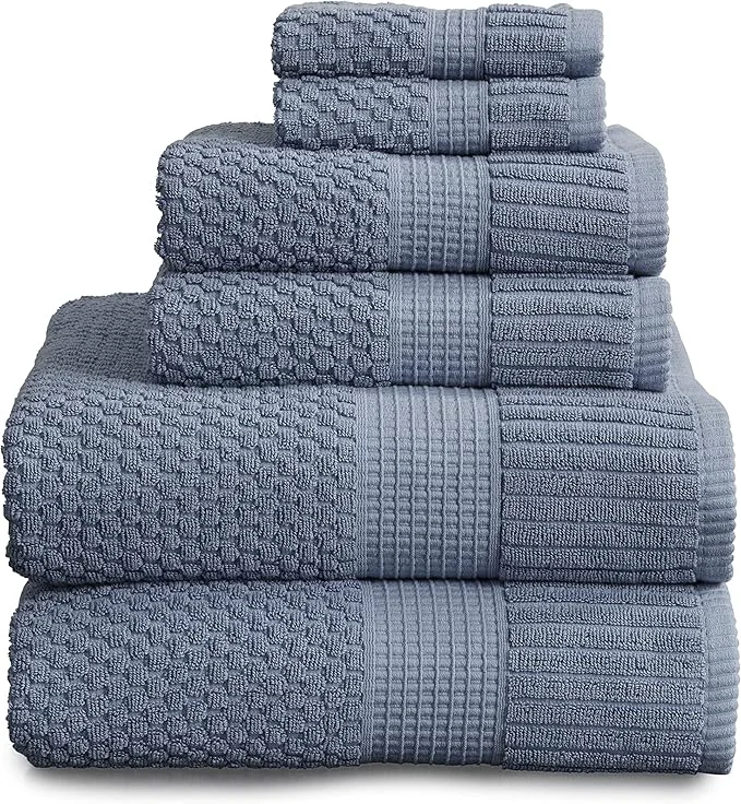 Secure NY Loft Cotton 6 Piece Bath Towel Set Blue Towels Oeko-TEX® Standard High-End