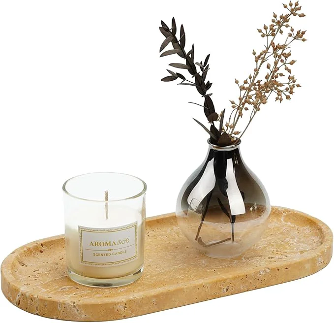 Green Koville Turkish Natural Travertine Decorative Marble Tray Trendy