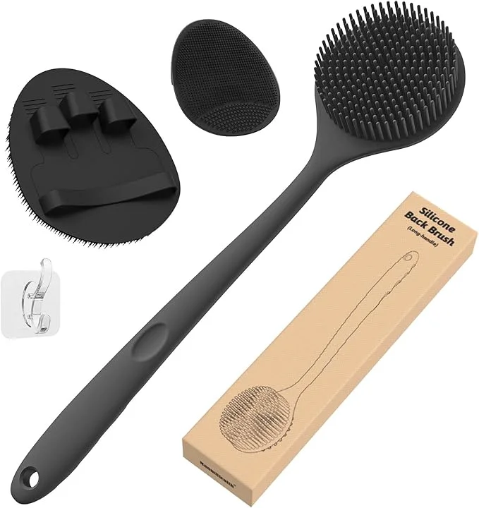 Certified Manmihealth Silicone Back Scrubber Shower Face Brush Set Gentle-Cleaning Excellent
