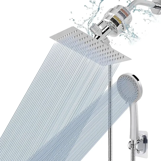 Clean NearMoon Filtered Shower Head High Pressure 8″Square 5 settings Handheld Rain High-Grade