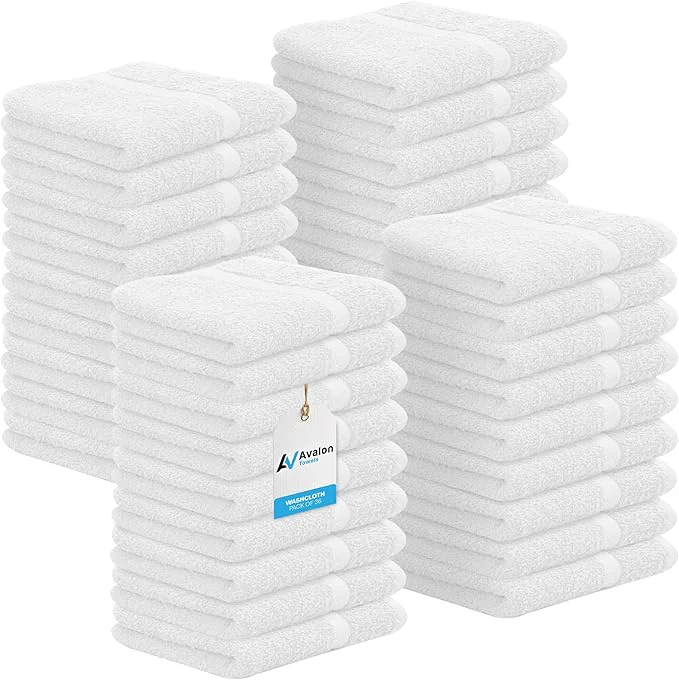 Expertly Made Avalon Towels Cotton Washcloths – Size 12×12 Inches Ring Spun Cotton Durable