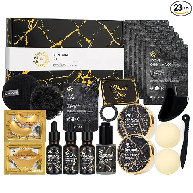 Secure 23 Pcs Mother’s Day Gift for Mom Charcoal Skin Care Set for Women Men Optimized