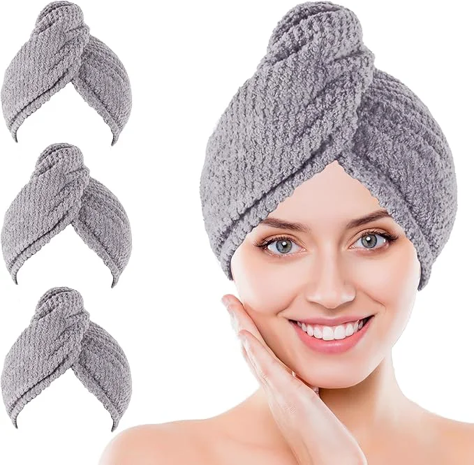 Sustainable Microfiber Hair Towel Wrap 3 Pack Soft Hair Drying Towel Shower Cap Hair Exceptional