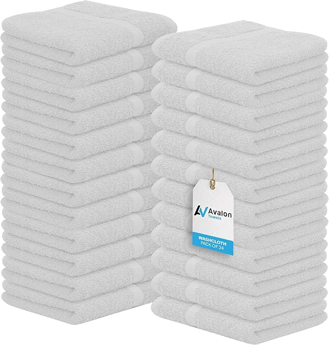 Fast Avalon Towels Cotton Washcloths 24-Pack – 12 x 12 Inch Silver Super Soft World-Class