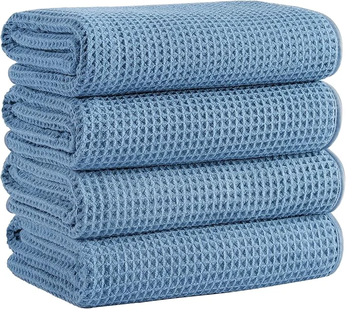 Secure Microfiber Waffle Bath Towels 4 Pieces Fast Drying Lint 430 GSM Professional