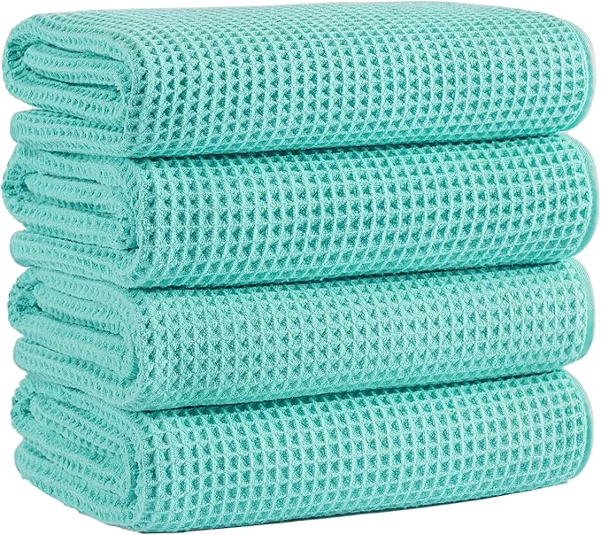 Soft MICROFI Microfiber Waffle Bath Towels 4 Pieces Fast Drying Lint 430 GSM Organic