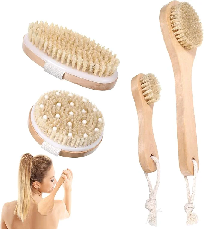 Trendy 4 Pcs Dry Brushing Body Brush for Lymphatic Drainage Pore Cleaning Brush Set Stylish