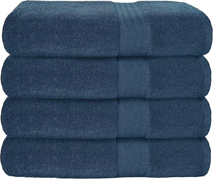 Versatile GLAMBURG Premium Cotton 4 Pack Bath Towel Set Detailed