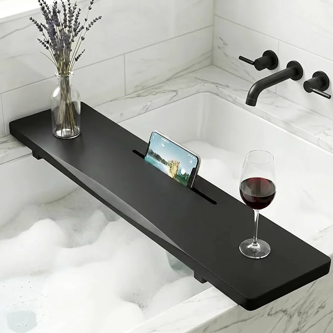 Organic Elegant Black Bamboo Bathtub Tray Caddy Consistent