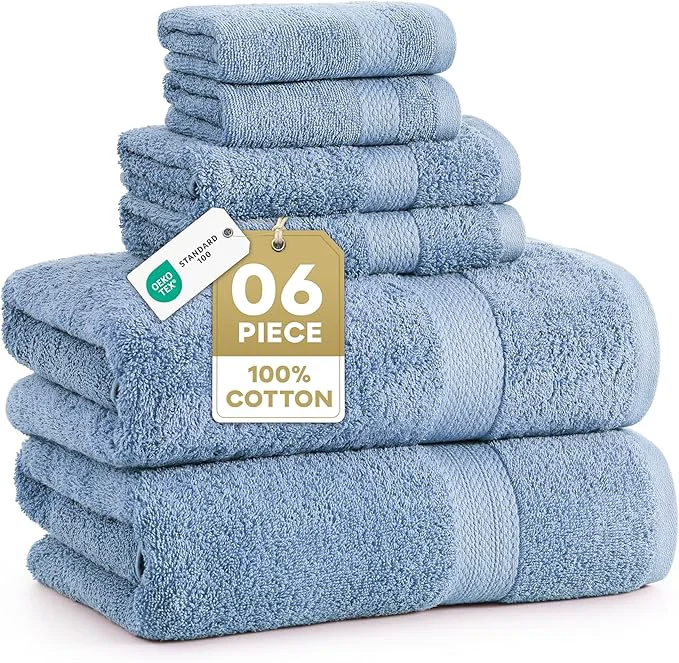 Flexible LANE LINEN Cotton Bath Towels 6 Piece Set Smooth