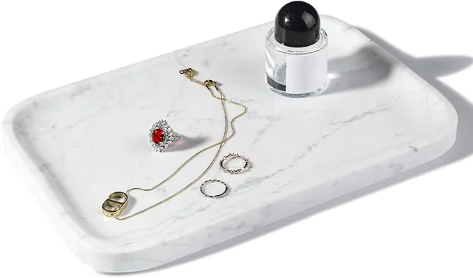 Detailed Statuario Marble Vanity Tray Contemporary
