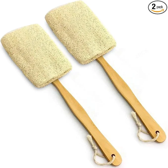 2 Pack Natural Exfoliating Loofah Luffa Loofa Bath Brush On a Stick Shower Trendy