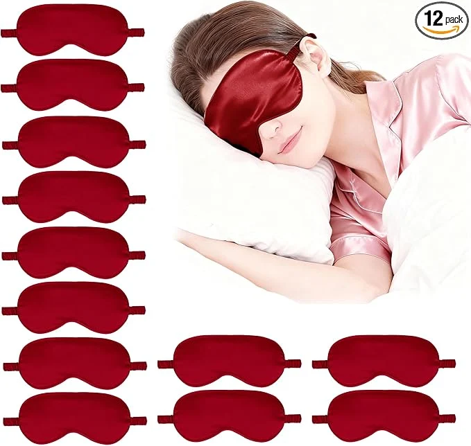 Pure 12PACK Silky Sleep Masks Satin Eye Mask Silk Eyes Cover Easy-to-Use