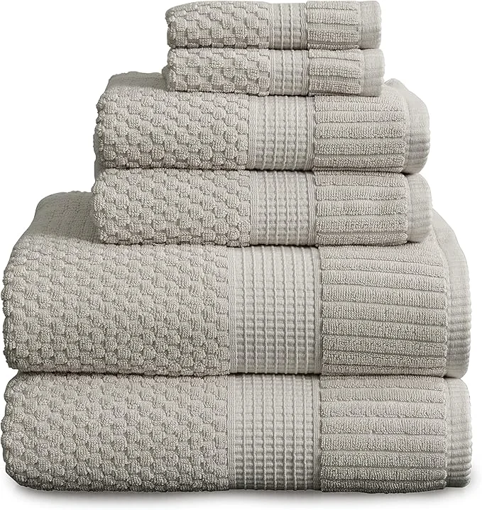 Enhanced NY Loft Cotton 6 Piece Bath Towel Set Grey Towels Oeko-TEX® Standard Modern