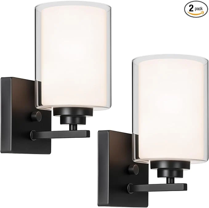 Classic Set of 2 Wall Sconces for Bathroom Modern Vanity Light Fixtures Matte Black Expertly Made
