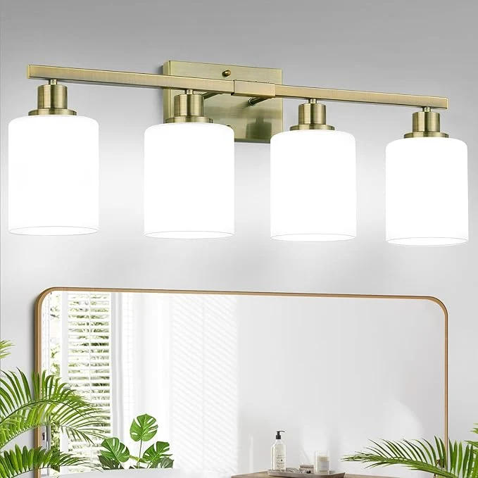 Exceptional MOKATNG 4-Light Bathroom Light Fixtures Aged Brass Vanity Light Elite