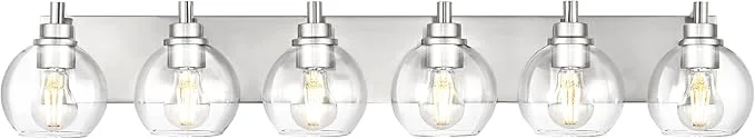 Prestigious Bathroom Light Fixtures 6 Light Brushed Nickel Vanity Light 38 Inch Modern Traditional