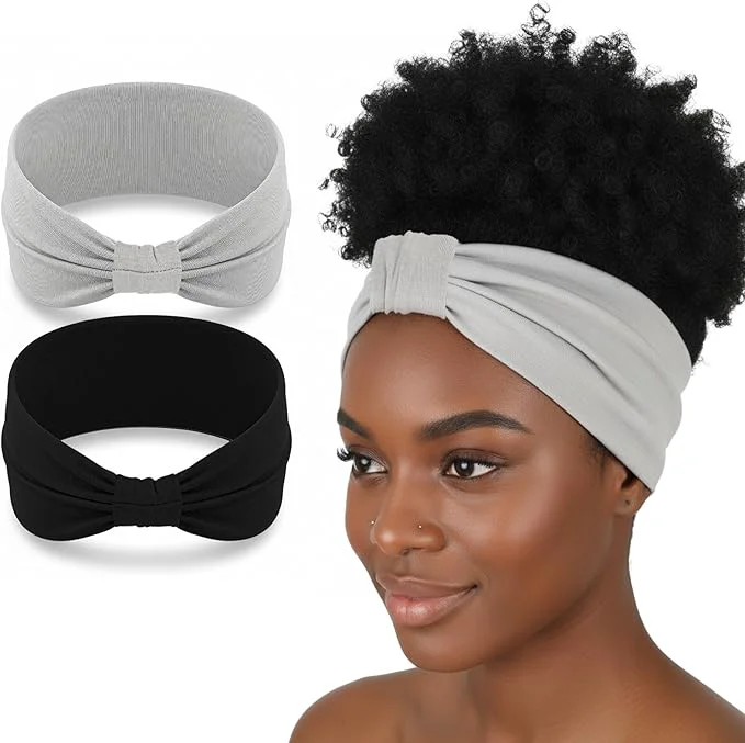 Certified 2 Pack Women Cotton Stretch Headband Soft Breathable Hijab Cap Wide Elastic Official
