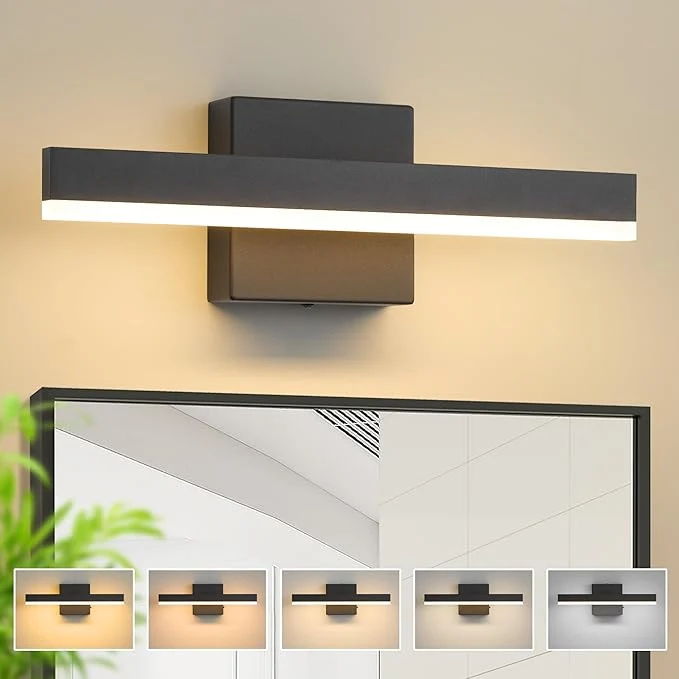 Practical Black Bathroom Vanity Light 15.75 inch 14W Dimmable 5CCT LED Modern Bathroom Relaxed
