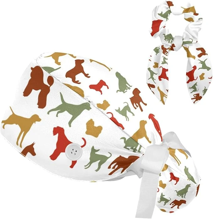 Elegant Adjustable Brown Dachshund Dog Blue Surgical Scrub Cap Sustainable