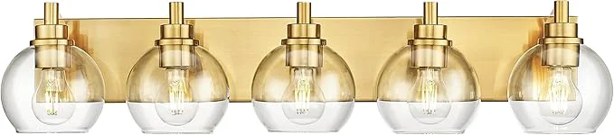 Relaxed Bathroom Light Fixtures 5 Light Brushed Gold Vanity Light 32 Inch Modern Wall Lightweight