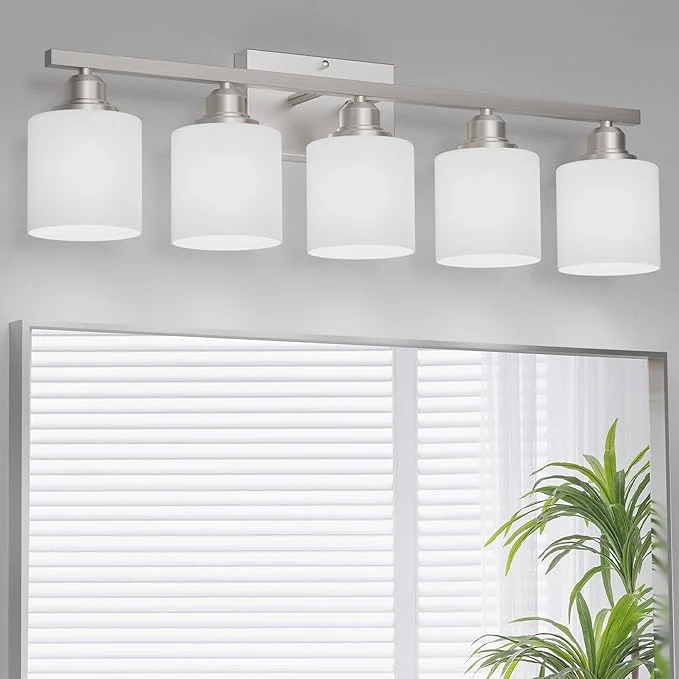 Contemporary Sailstar 5-Light Bathroom Light Fixture Brushed Nickel Vanity Lights Over User-Friendly