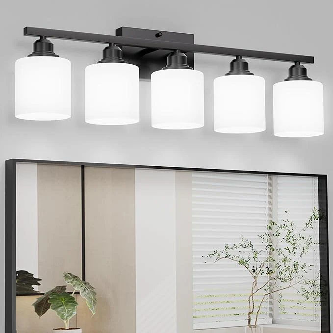 Superior Sailstar 5-Light Bathroom Light Fixtures Over Mirror Matte Black Vanity Lights Modern