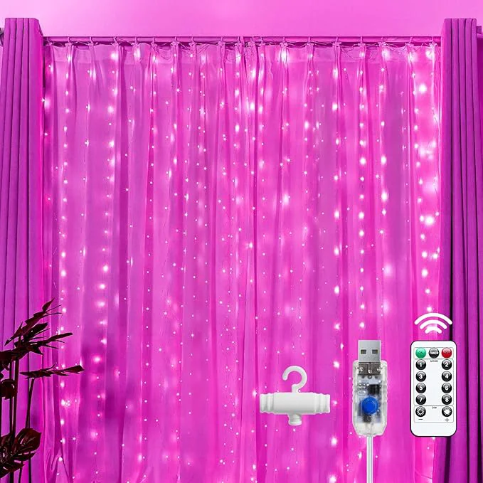 Optimized Brightown 300 LED Pink Fairy Curtain Lights 9.8ft x 9.8ft String Lights Healthy