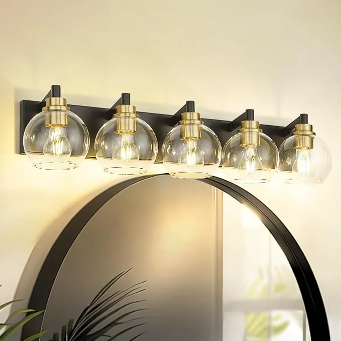 Elegant Bathroom Light Fixtures 5-Light Black and Gold Bathroom Vanity Light 32 Inch Outstanding