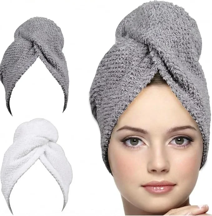 Green KEEPOZ Hair Towel Wrap Quick Dry Cotton Super Absorbent Turban Head Wrap Breathable