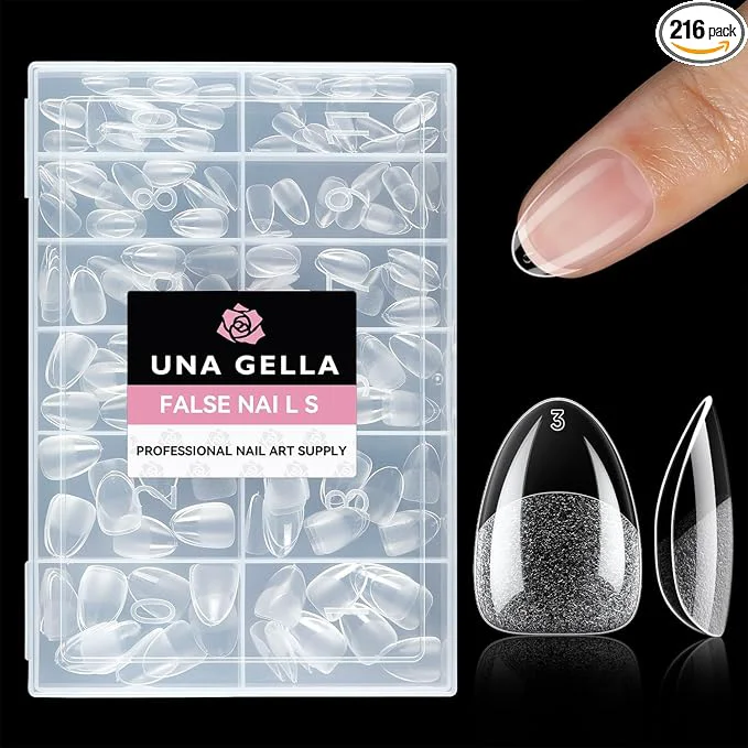 Versatile UNA GELLA Extra Short Almond Nail Tips Full Cover 216PCS Gel Nail Tips Short Luxury